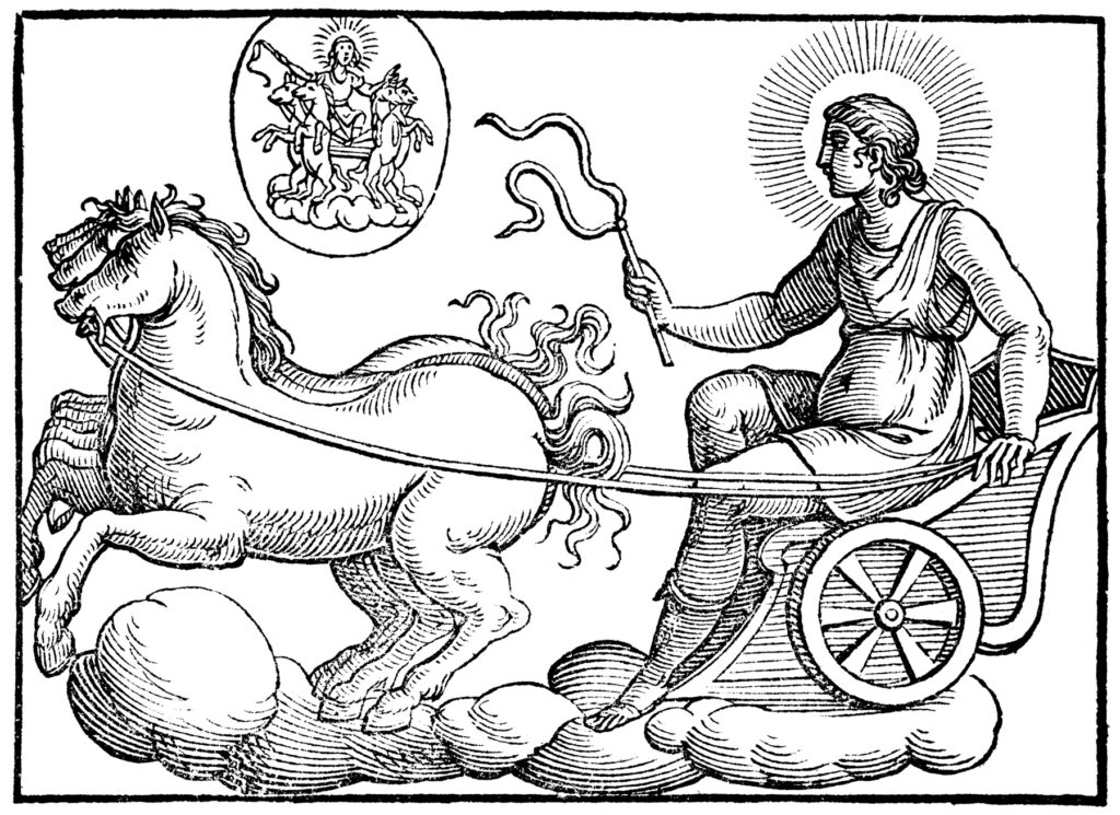 Phoebus Apollo driving the horses of the sun.
