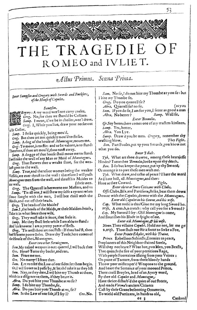 From the 1623 First Folio. From the Folger Shakespeare Library collection.