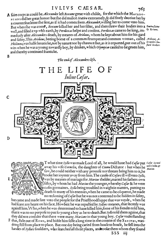 “The Life of Julius Caesar.” From Plutarch, Lives of the Noble ... (1579).